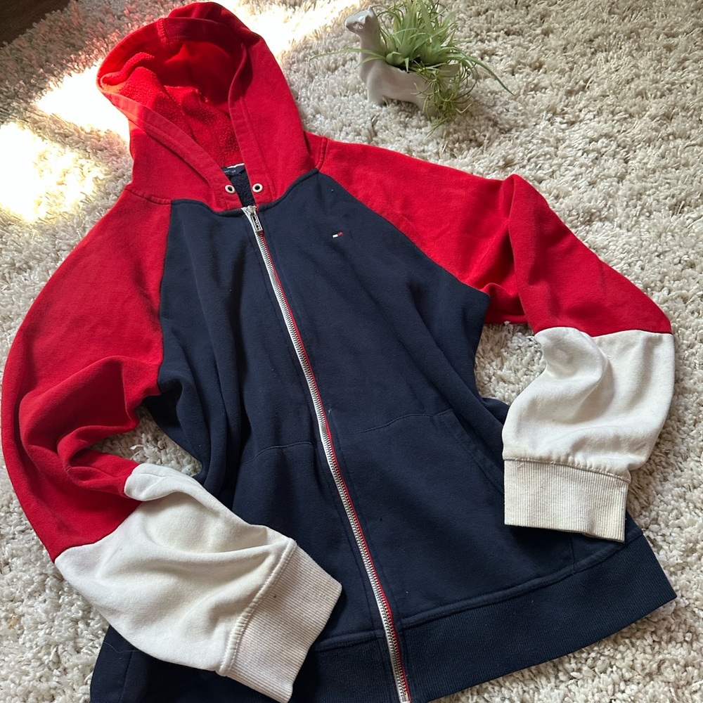 Tommy Hilfiger vintage color block red white blue XL longsleeve hoodie